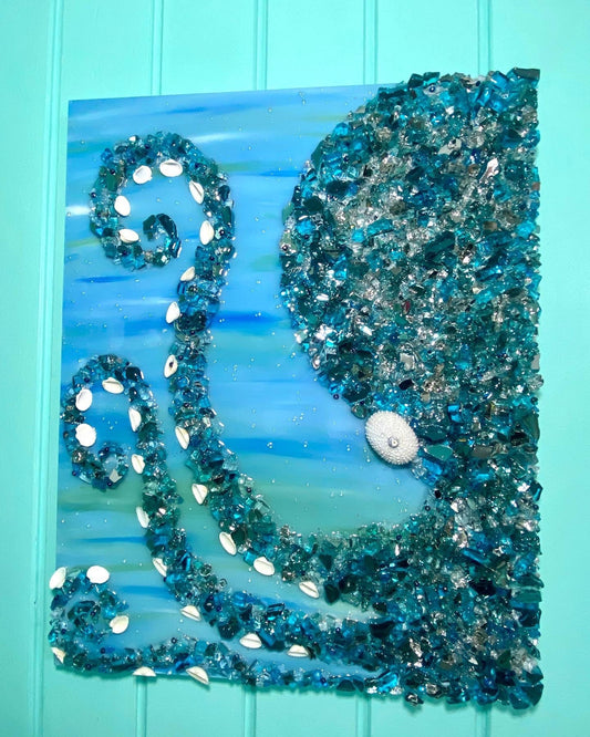 Blue and Turquoise Octopus - glass resin art